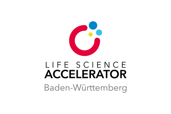 Logo Life Science Accelerator Baden-Württemberg auf weißem Hintergrund.