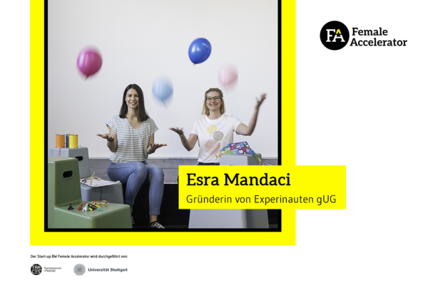 Bild Esra Mandaci. Text „Esra Mandaci. Gründerin der Experinauten gUG."