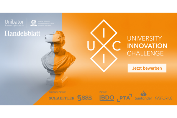 Einladungsflyer University Innovation Challenge mit Call to Action "Jetzt bewerben".