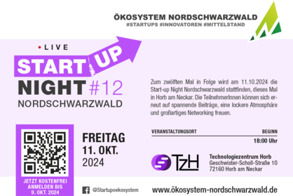Key Visual zur Start-up Night #12 Nordschwarzwald am 11. Oktober 2024.