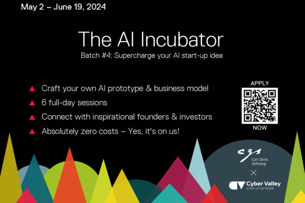 Digitaler Flyer für den vierten Batch des AI Incubator vom 2.Mai bis 19. Juni 2024. 