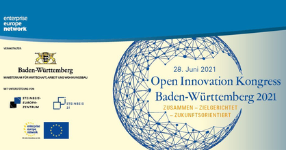 Flyer zur Einladung für den Open Innovation Kongress Baden-Württemberg 2021 am 28.06.2021. Motto: Zusammen - zielgerichtet - Zukunftsorientiert.