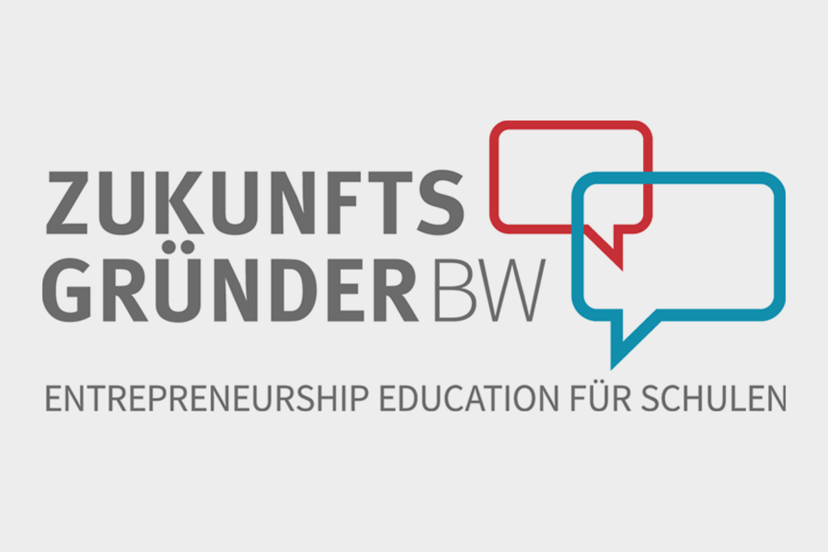 Logo der ZUKUNFTSGRÜNDER BW mit Text: Entrepreneurship Education für Schulen.