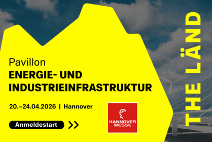 Key Visual für den THE LÄND Pavillion “Energie und Industrieinfrastruktur” auf der HANNOVER MESSE, 20. - 24.04.2026.