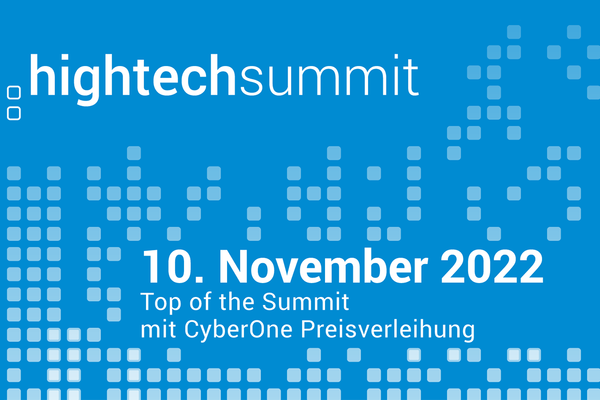 Event-Flyer mit Text: hightechsummit 2022 10. November 2022 mit CyberOne Preisverleihung. 
