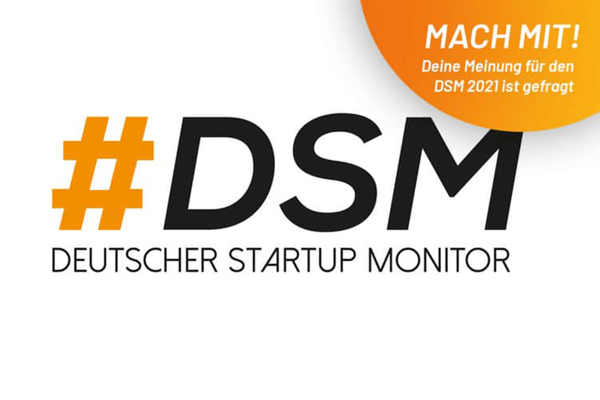 Logo Deutscher Startup Monitor. Aufruf zur 2021. #DSM 