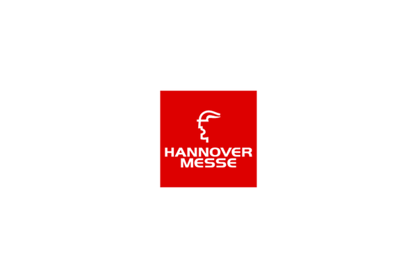Logo Hannover Messe in rot auf weißem Hintergrund.