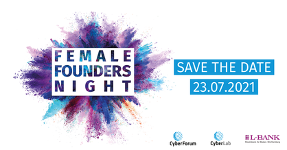 Veranstaltungsflyer Female Founders Night by CyberForum. Save the Date: 23.07.2021