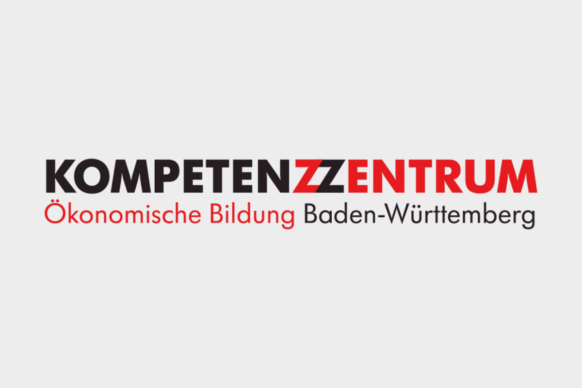 Logo Kompetenzzentrum Ökonomische Bildung Baden-Württemberg auf grauem Hintergrund.