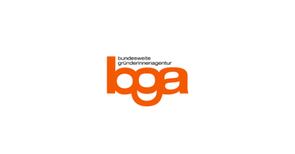 Logo der bundesweiten gründerinnenagentur in orangener Schrift - Schriftzug "bga"
