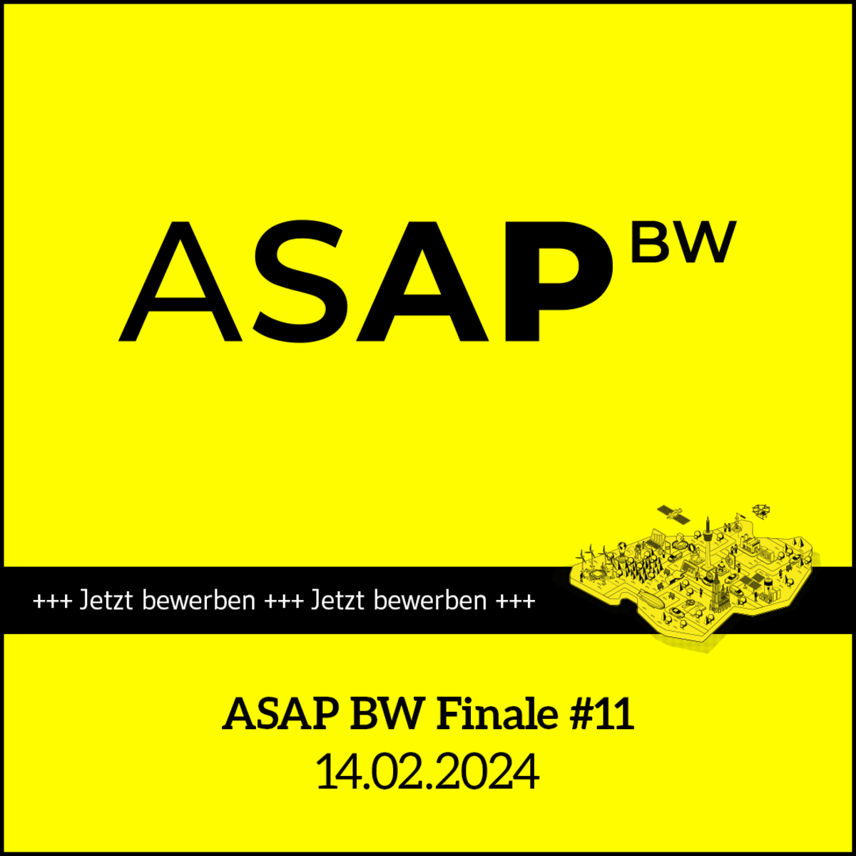 Termin-Kachel für das ASAP BW Finale #11 am 14.02.2024, ein weiterer Vorentscheid für den Start-up BW Elevator Pitch 2024. 