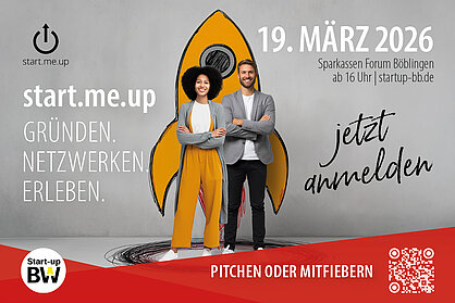 Key Visual für start.me.up mit Start-up BW Elevator Pitch Regional Cup Böblingen am 19.03.2026. 
