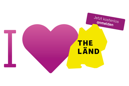 Key Visual L-Bank Wirtschaftsforum 2025 mit der Grafik "I LOVE THE LÄND" und Text "Jetzt kostenlos anmelden".