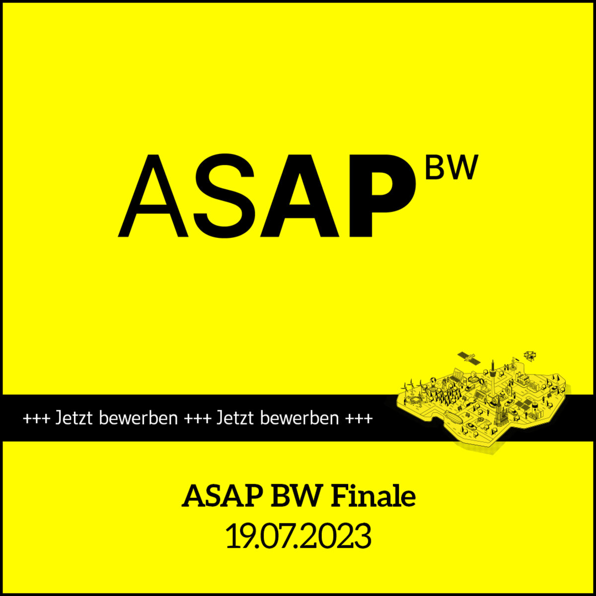 Termin-Kachel für den Vorentscheid ASAP BW Finale am 19.07.2023. Text: Jetzt bewerben.