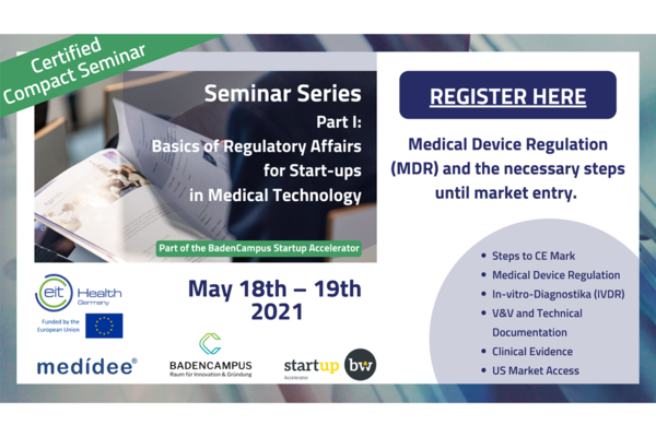 Einladung zum Seminar Basics of Regulatory Affairs for Start-ups in Medical Technology.
