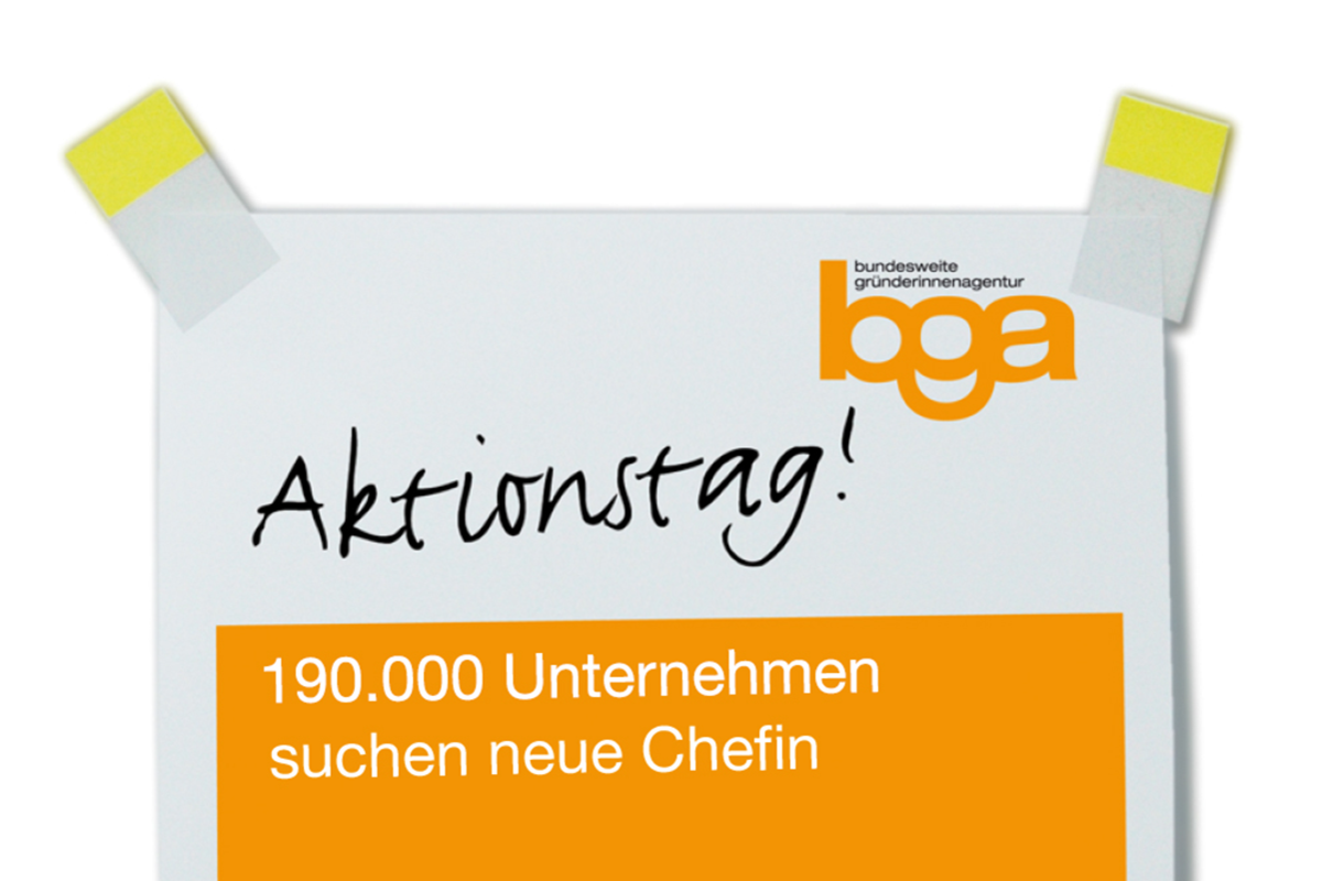 Logo der Kampagne Nachfolge ist weiblich. Text: Aktionstag! 190.000 Unternehmen suchen neue Chefin.