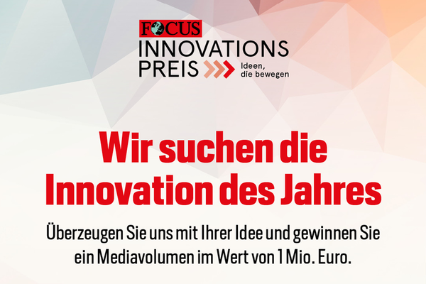 Flyer Bewerbungsaufruf für den FOCS Innovationspreis 2021. Wir suchen die Innovationen des Jahres. Überzeugen Sie uns und gewinnen Sie ein Mediavolumen im Wert von 1 Million Euro.