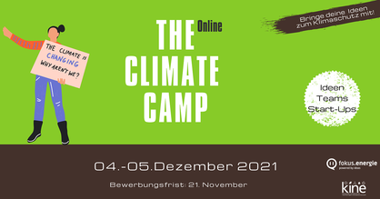 Event-Flyer "Climate Camp". Text: The Online Climate Camp 04.-05. Dezember 2021. Bewerbusschluss: 21. November