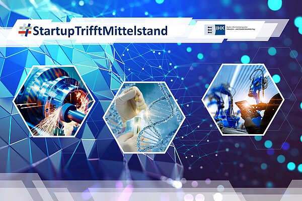 Event-Flyer für das Veranstaltungsformat StartupTrifftMittelstand. Logo: Baden-Württembergischer Industrie- und Handelskammertag.