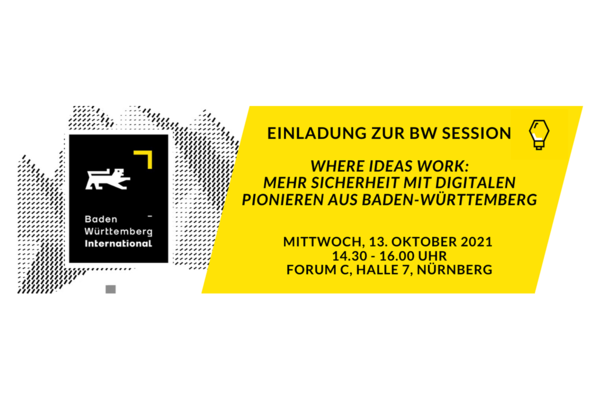 Einladungsflyer BW Session auf der IT Security Messe it-sa Nürnberg am 13. Oktober 2021 von 14:30 - 16:00 Uhr.