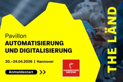 Key Visual für den THE LÄND Pavillion “Automatisierung und Digitalisierung” auf der HANNOVER MESSE, 20. - 24.04.2026.