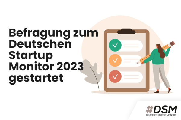 Visual für die Befragung zum des Deutschen Startup Monitor 2023. 