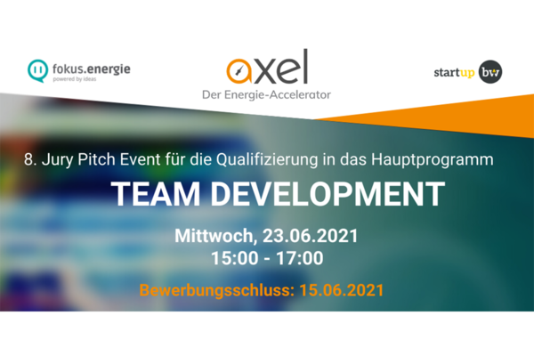 Einladung zur Bewerbung zum 8. Jury Pitch des AXEL Energie-Accelerators.