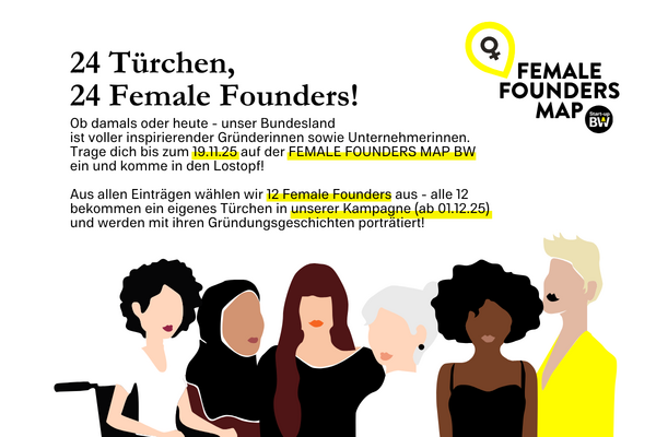 Key Visual zur “24 Türchen – 24 Female Founders“ – Kampagne der  FEMALE FOUNDERS MAP BW.