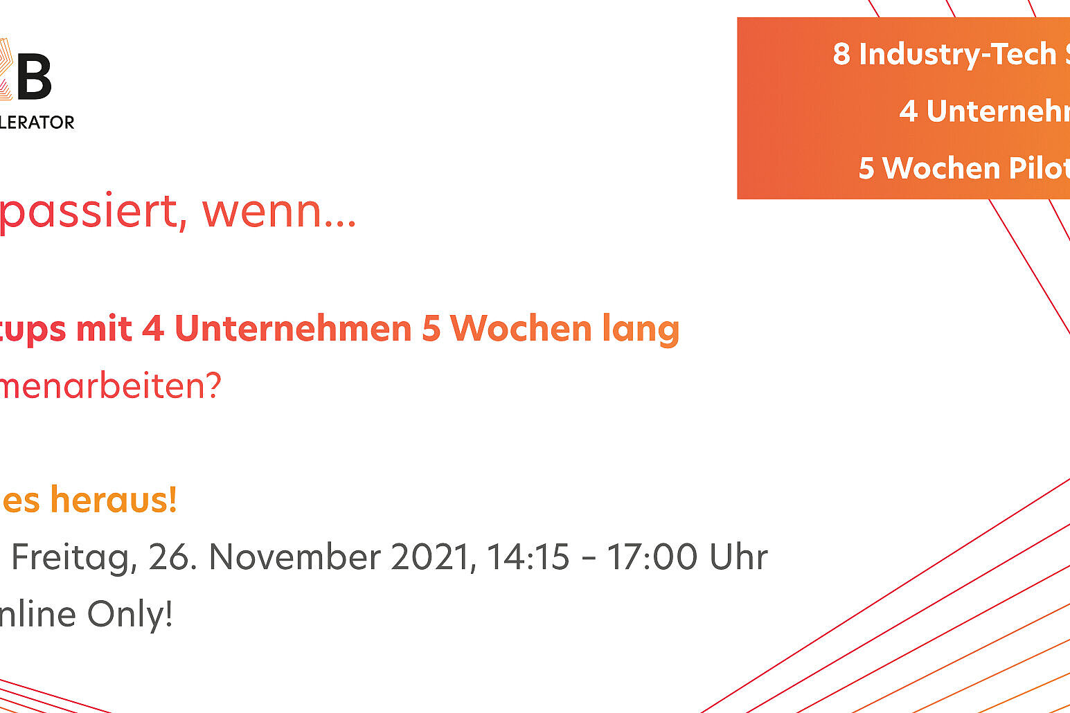 Einladungsflyer Online-Event Up2B Accelerator Demo Day 2021 am 26.11.2021 ab 14:15 Uhr.