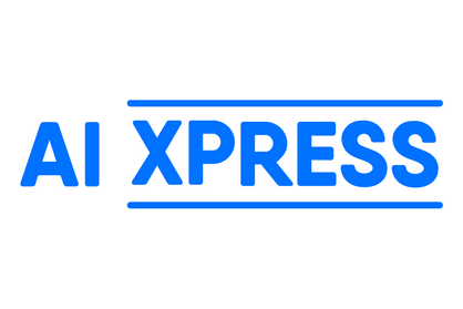 Logo AI xpress auf weißem Hintergrund. Schriftzug in blau: AI xpress.