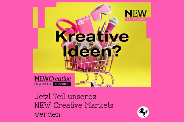 Key Visual zum NEW Creative Market BRYCKE. Text: Kreative Ideen? Jetzt Teil unseres NEW Creative Markets werden. 