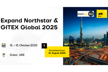 Key Visual für die Messeteilnahme an der Expand North Star im Rahmen der GITEX Global 2025 in Dubai. 12. - 15. Oktober 2025, Anmeldeschluss 31. August 2025.
