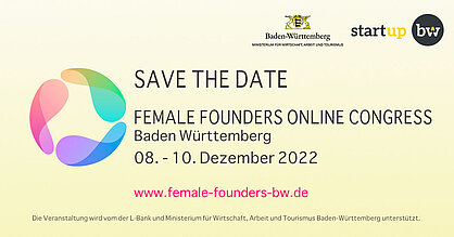 Save the Date Female Founders Online Congress Baden-Württemberg. www.female-founders-bw.de