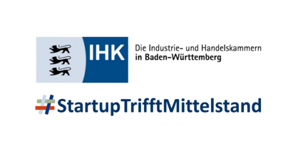 Logo der Industrie- und Handelskammern Baden-Württemberg und Veranstaltungslogo Format "StartupTrifftMittelstand.