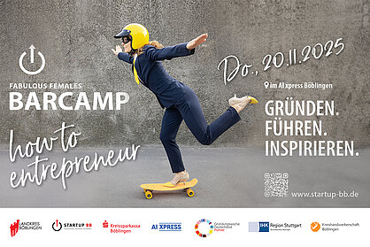 Veranstaltungshinweis: Female Fabulous Barcamp für gründungsinteressierte Frauen, Gründerinnen und Unternehmerinnen am 20.11.2025 in Böblingen.