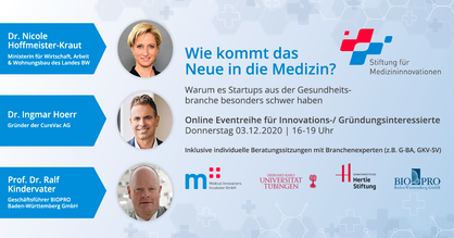 Einladung zur Veranstaltungsreihe "Wie kommt das Neue in die Medizin" der Stiftung für Medizininnovationen Tübingen.