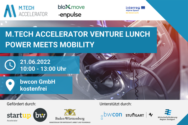 Flyer Einladung zum M.Tech Accelerator Venture Lunch am 21.06.2022.