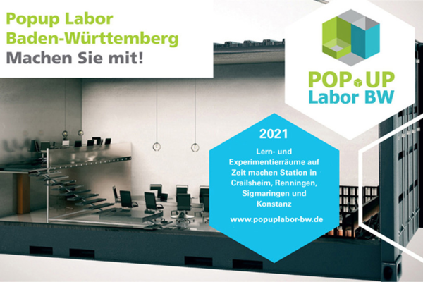 Einladungsflyer für das Popup Labor Renningen vom 21.-29.07.2021.