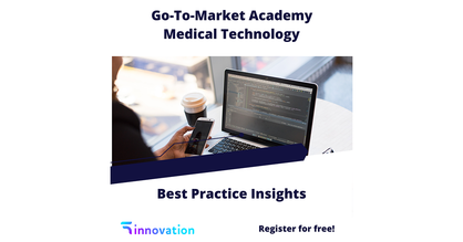 Event-Flyer Teil 3 der Event-Reihe Go-To-Market Academy Medical Technology. Titel: Best Pracitce Insights. Logo: Innovation in Health