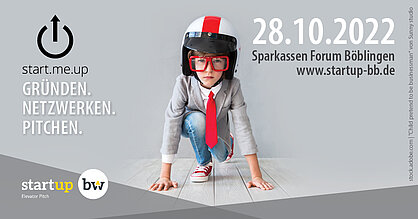 Einladungsflyer zur Veranstaltung start.me.up am 28. Oktober 2022 im Sparkassen Forum Böblingen.