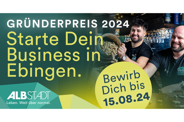 Key Visual für den Gründerpreis Ebingen 2024, ausgeschrieben von der Stadt Albstadt.