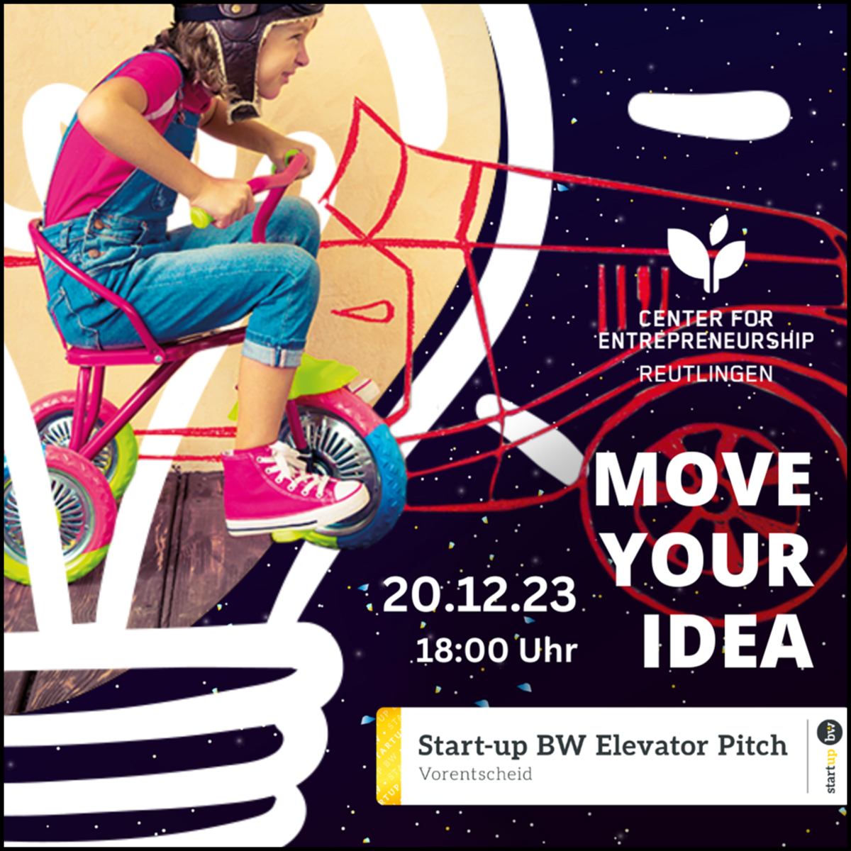 Termin Kachel Start-up BW Elevator Pitch 2024: Move Your Idea Ideenwettbewerb am 20.12.2023. Bild verlinkt direkt auf das Bewerbungsformular.