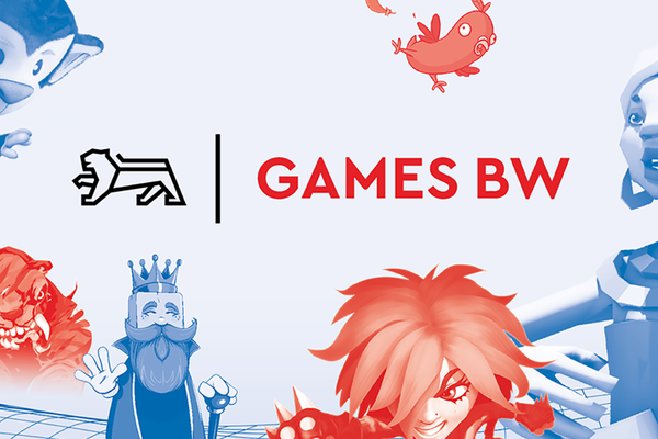 Web-Banner Games BW mit verschiedenen animierten Charakteren in den Farben blau und rot. In der Mitte ist das Logo von Games BW platziert. Bildrechte: MFG Baden-Württemberg