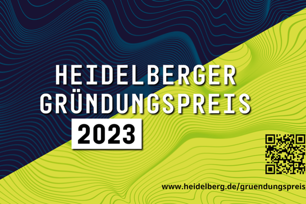 Visual für den Heidelberger Gründungspreis 2023. Text: www.heidelberg.de/gruendungspreis.