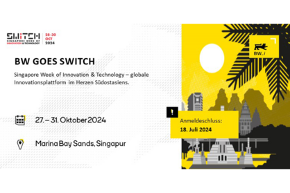 Key Visual für die Start-up Delegationsreise "BW goes SIWTCH" nach Singapur im Oktober 2024. 