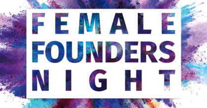 Schriftzug "Female Founders Night" vor bunten Farben in Lila- und Blautönen.